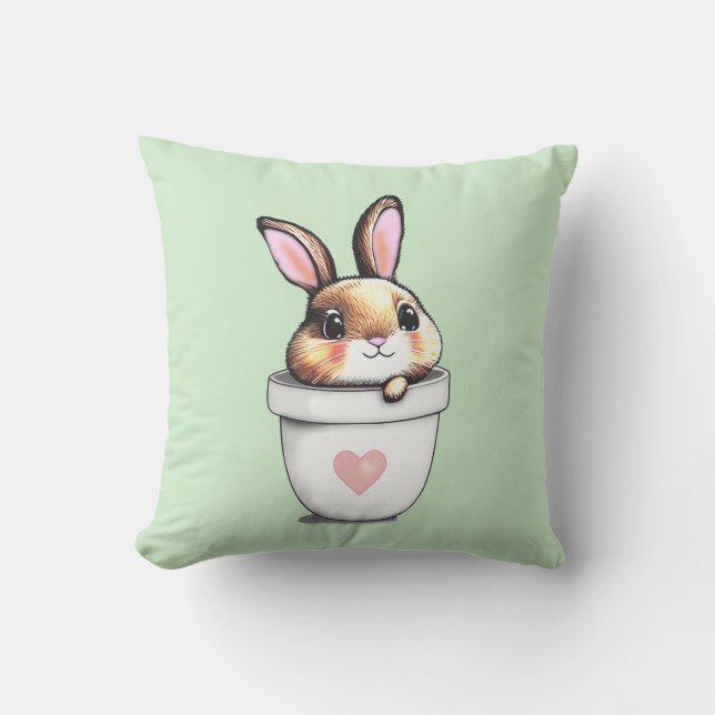 Cute Bunny Plant Pot on Light Lime Green Kussen (Voorkant)