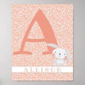 Cute Bunny & Polkadots Personalized Girl Nursery Poster (Voorkant)