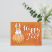 Cute Bunny Pumpkin Happy Herfst Greeting Briefkaart (Staand voorkant)