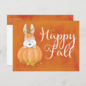Cute Bunny Pumpkin Happy Herfst Greeting Briefkaart (Voorkant / Achterkant)