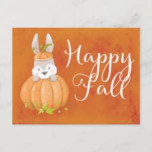 Cute Bunny Pumpkin Happy Herfst Greeting Briefkaart