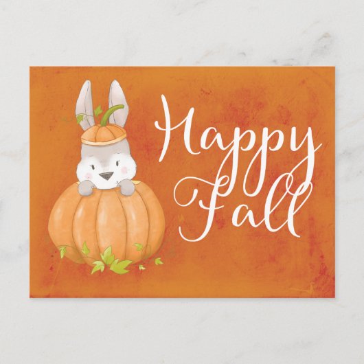 Cute Bunny Pumpkin Happy Herfst Greeting Briefkaart (Voorkant)