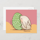 Cute Bunny push Green Easter Egg Briefkaart (Voorkant / Achterkant)