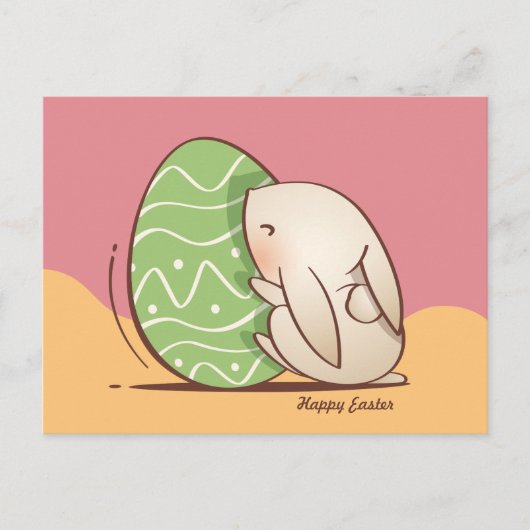 Cute Bunny push Green Easter Egg Briefkaart (Voorkant)