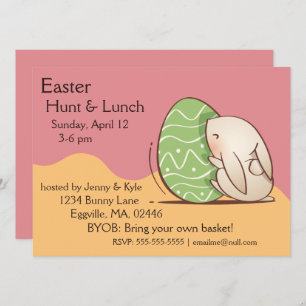 Cute Bunny push Green Easter Egg Kaart