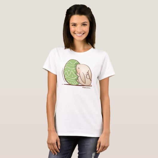 Cute Bunny push Green Easter Egg T-shirt (Voorkant volledig)