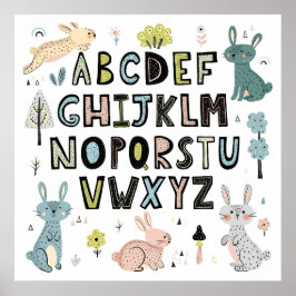 Cute Bunny Rabbit ABC Alphabet Letters Education Poster