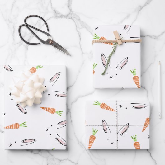 Cute Bunny Rabbit and Carrot Wrapping Paper (Voorkant)
