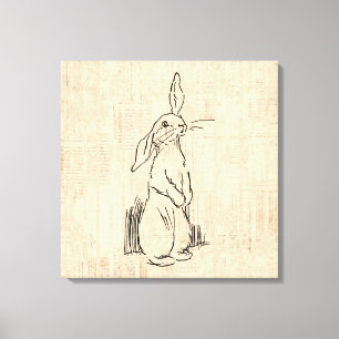  Cute Bunny Rabbit Art Script Background Canvas Afdruk