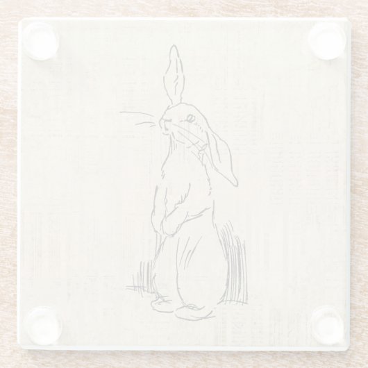  Cute Bunny Rabbit Art Script Background Glazen Onderzetter (Achterkant)