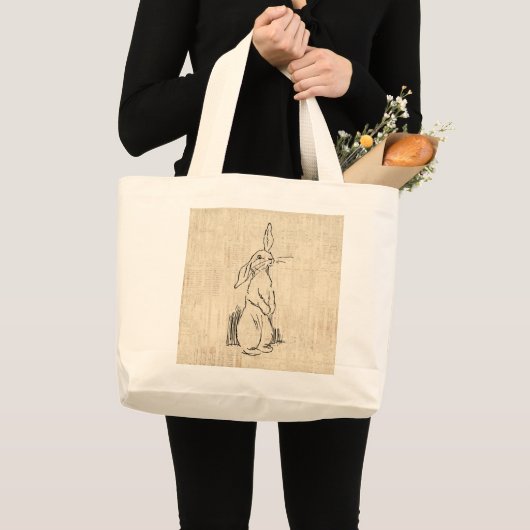 Cute Bunny Rabbit Art Script Background Grote Tote Bag (Voorkant (product))