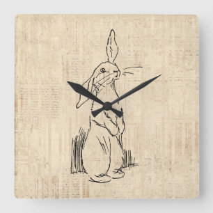  Cute Bunny Rabbit Art Script Background Vierkante Klok