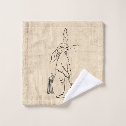 Cute Bunny Rabbit Art Script Background Washandje (Wasdoekje)