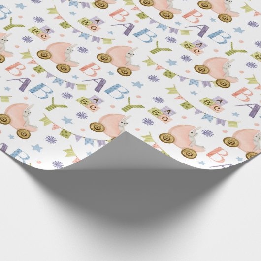Cute Bunny Rabbit Baby shower Cadeaupapier (Hoek)