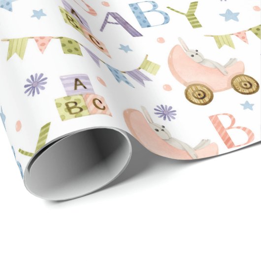 Cute Bunny Rabbit Baby shower Cadeaupapier (Rol Hoek)