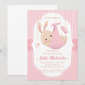 Cute Bunny Rabbit Baby shower Girl Invitation Kaart (Voorkant / Achterkant)