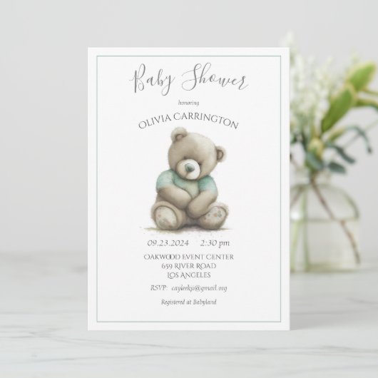 Cute Bunny Rabbit Baby shower Invitation Kaart (Staand voorkant)