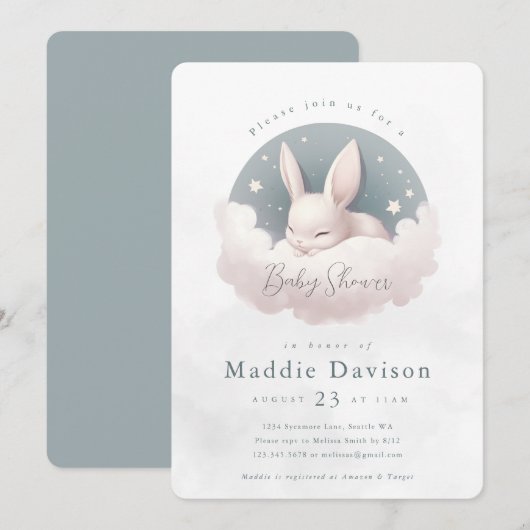 Cute Bunny Rabbit Baby shower Invitation Kaart (Voorkant / Achterkant)