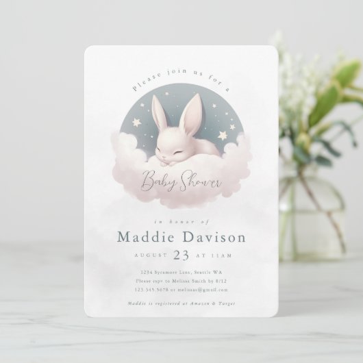 Cute Bunny Rabbit Baby shower Invitation Kaart (Staand voorkant)