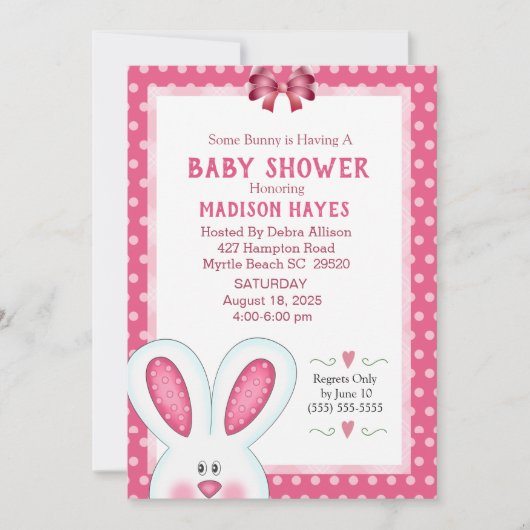Cute Bunny Rabbit Baby shower Invitation Kaart (Voorkant)