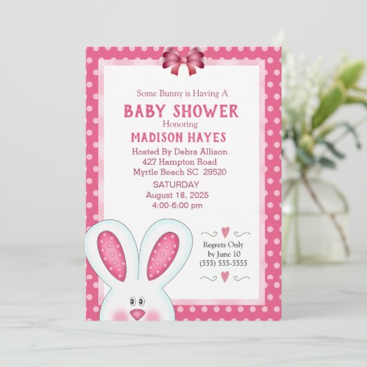 Cute Bunny Rabbit Baby shower Invitation Kaart (Staand voorkant)
