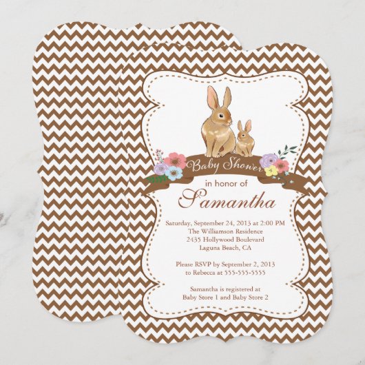 Cute Bunny Rabbit Baby Shower Invitations Kaart (Voorkant / Achterkant)