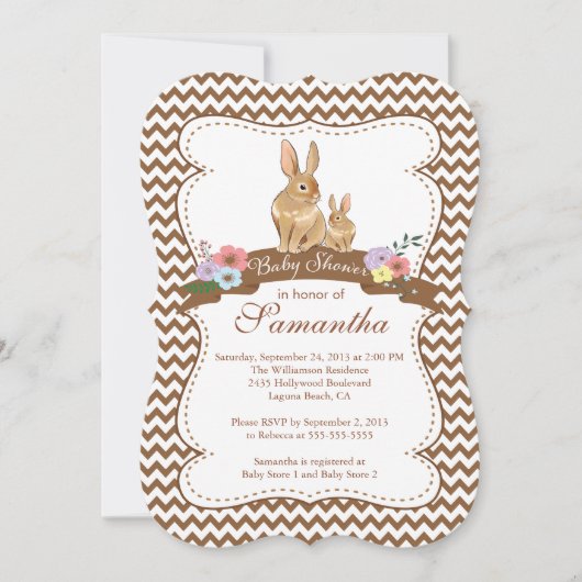 Cute Bunny Rabbit Baby Shower Invitations Kaart (Voorkant)