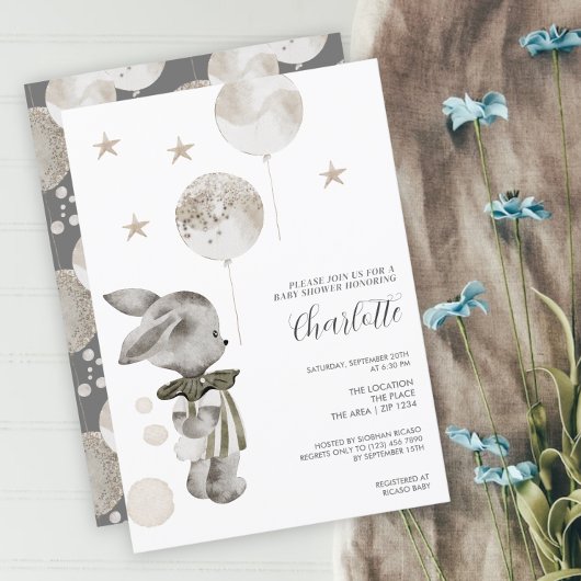Cute Bunny Rabbit Baby shower Kaart