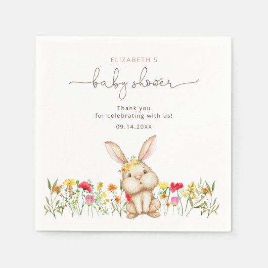 Cute Bunny Rabbit Baby shower Napkins Servet (Voorkant)