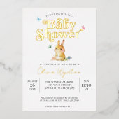 Cute Bunny Rabbit Baby shower Neutral Folie Uitnodiging (Voorkant)