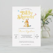 Cute Bunny Rabbit Baby shower Neutral Folie Uitnodiging (Staand Voorkant)