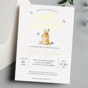 Cute Bunny Rabbit Baby shower Neutral Folie Uitnodiging
