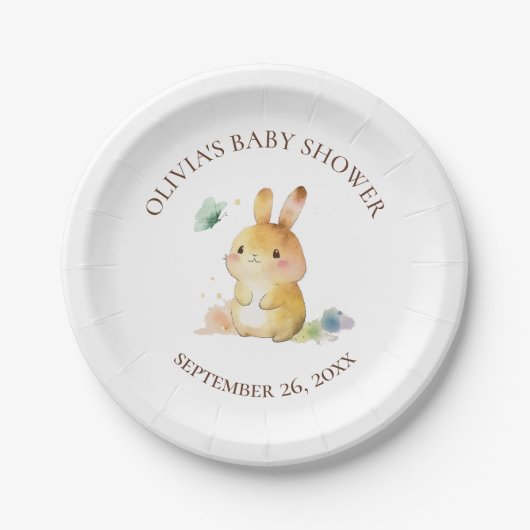 Cute Bunny Rabbit Baby shower Neutral Personalized Papieren Bordje (Voorkant)