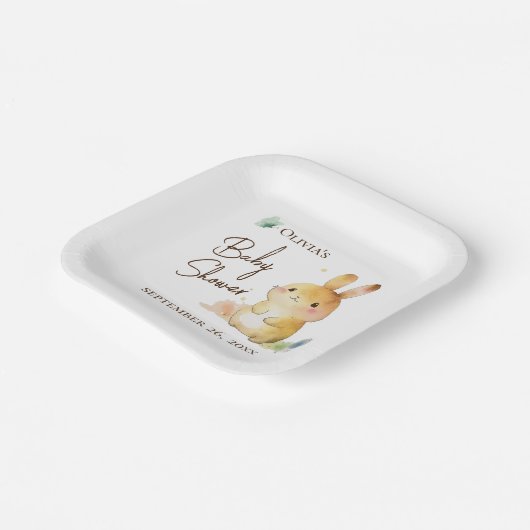 Cute Bunny Rabbit Baby shower Neutral Personalized Papieren Bordje (Gebogen)