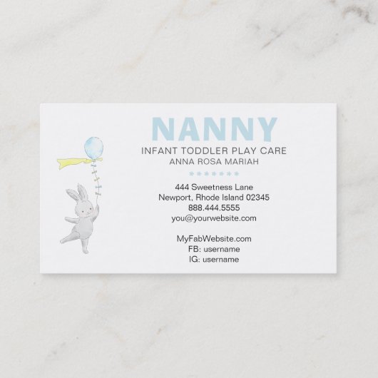 *~* Cute Bunny Rabbit Balloon Nanny Visitekaartje (Achterkant)