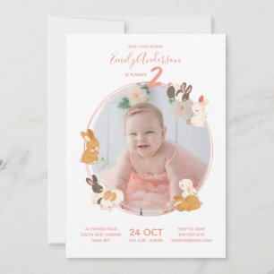 Cute Bunny Rabbit Birthday Baby shower Invitation Kaart