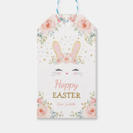 Cute Bunny Rabbit Birthday Blush Gold Floral Party Cadeaulabel