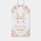 Cute Bunny Rabbit Birthday Blush Gold Floral Party Cadeaulabel (Voorkant)