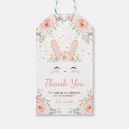 Cute Bunny Rabbit Birthday Blush Gold Floral Party Cadeaulabel