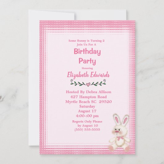 Cute Bunny Rabbit Birthday Party Kaart (Voorkant)