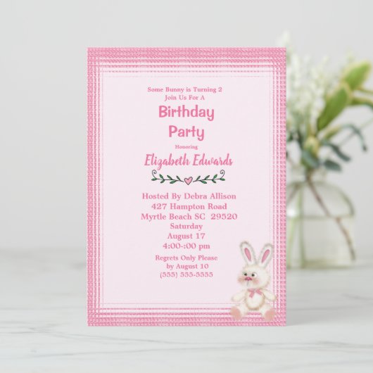 Cute Bunny Rabbit Birthday Party Kaart (Staand voorkant)