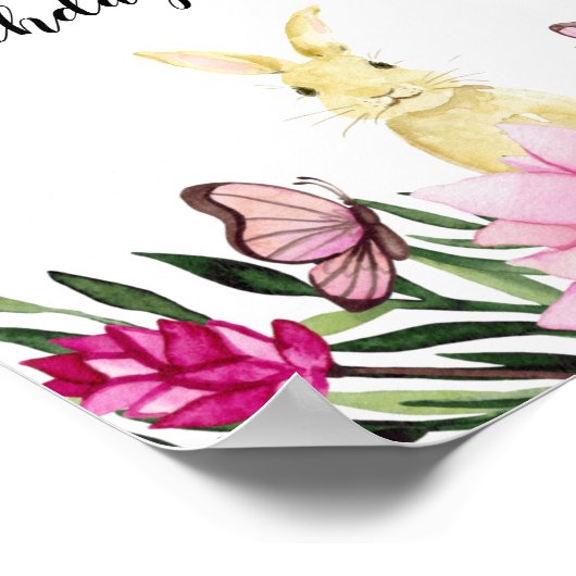 Cute Bunny Rabbit Birthday Party Sign Poster (Hoek)