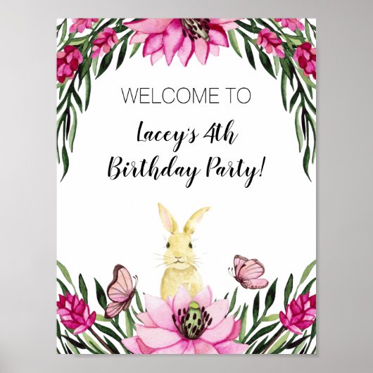 Cute Bunny Rabbit Birthday Party Sign Poster (Voorkant)