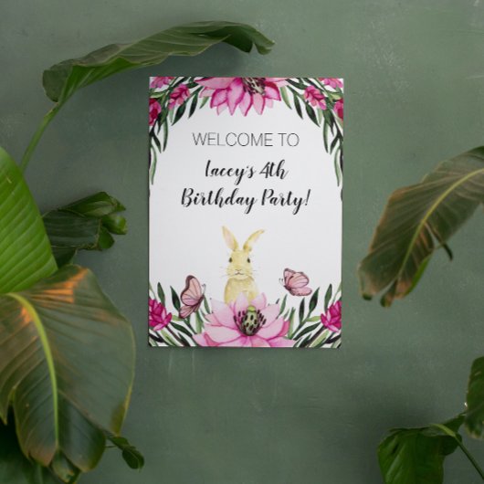 Cute Bunny Rabbit Birthday Party Sign Poster