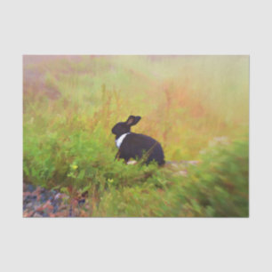 Cute Bunny Rabbit Black White Green Woodland Art Tissuepapier