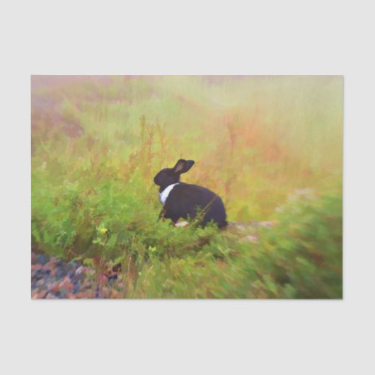 Cute Bunny Rabbit Black White Green Woodland Art Tissuepapier (Voorkant)