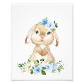 Cute Bunny, Rabbit, Blue Flowers, Boy Nursery Foto Afdruk (Voorkant)