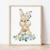 Cute Bunny, Rabbit, Blue Flowers, Boy Nursery Poster
