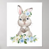 Cute Bunny, Rabbit, Blue Flowers, Boy Nursery Poster (Voorkant)