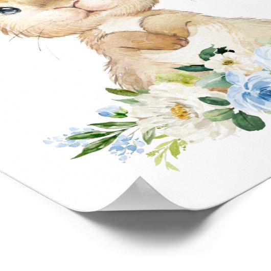 Cute Bunny, Rabbit, Blue Flowers, Boy Nursery Poster (Hoek)